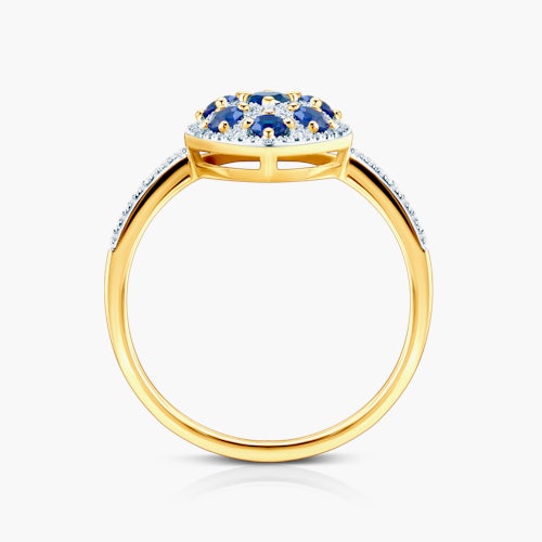 Pierścionek SAVICKI: dwukolorowe złoto, niebieskie szafiry, diamenty